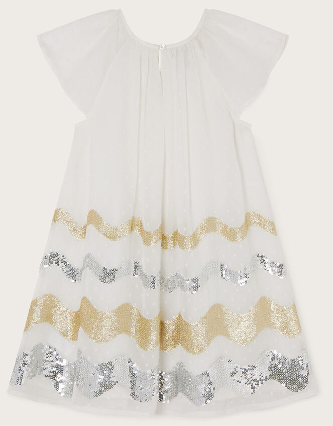 Disco Sequin Wave Dress, White (WHITE), large
