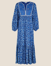 ARTISAN STUDIO Floral Batik Smock Dress , Blue (NAVY), large