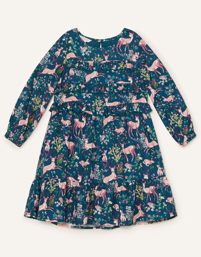 Woodland Print Woven Dress , Teal (TEAL), large