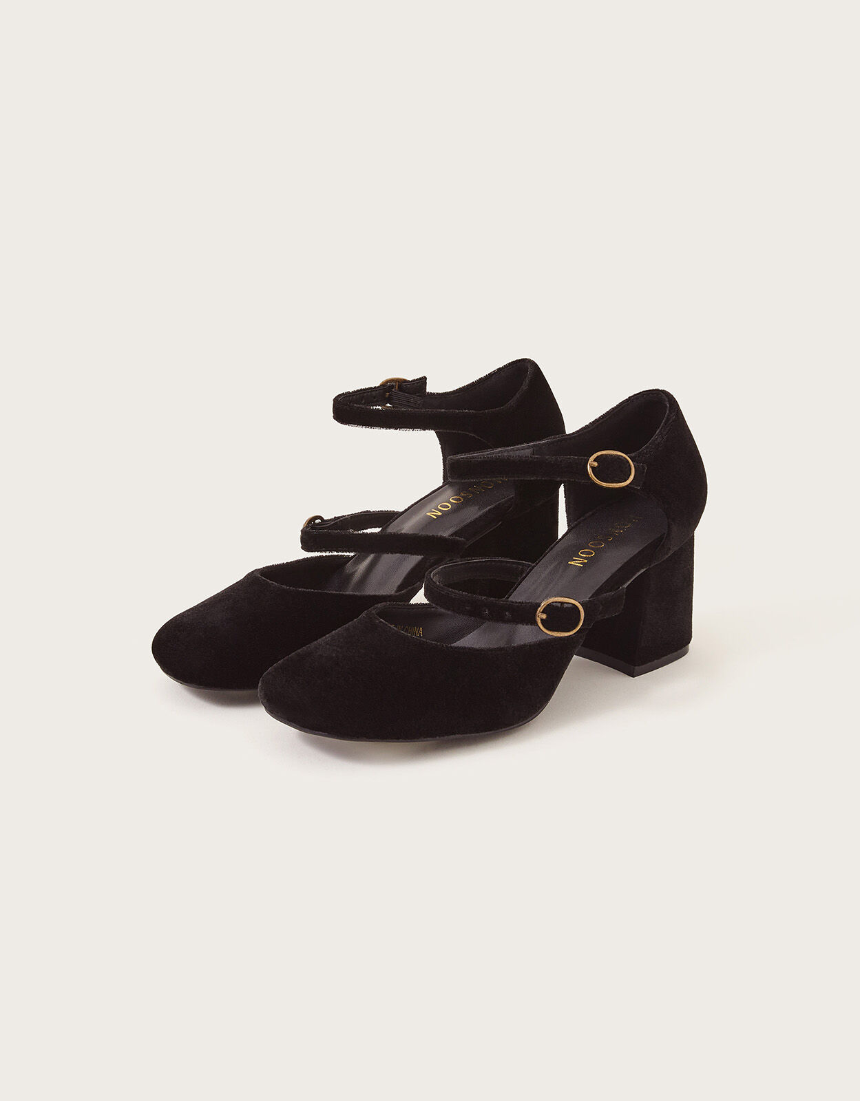 Ruth Velvet Mary Jane Heels Black