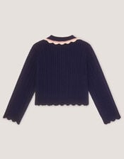Embellished Cable Knit Cardigan, Blue (NAVY), large
