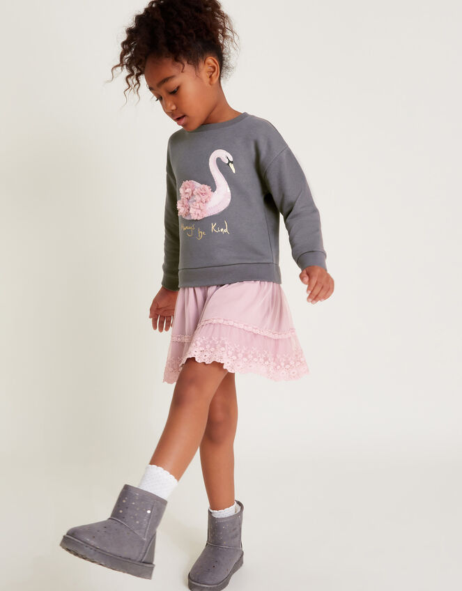 2-in-1 Swan Jumper Dress, Grey (GREY), large