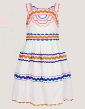 Ric Rac Trim Cotton Dress , White (WHITE), large