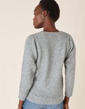 Embellished Shoulder Knit Jumper, Grey (CHARCOAL), large