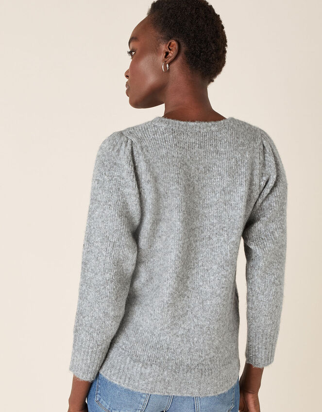 Embellished Shoulder Knit Jumper, Grey (CHARCOAL), large