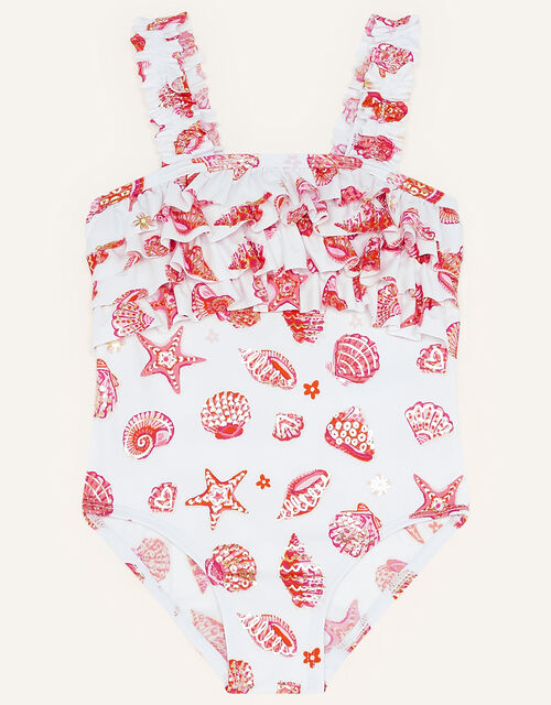 Baby Seashell Multi Ruffle Swimsuit, Orange (ORANGE), large