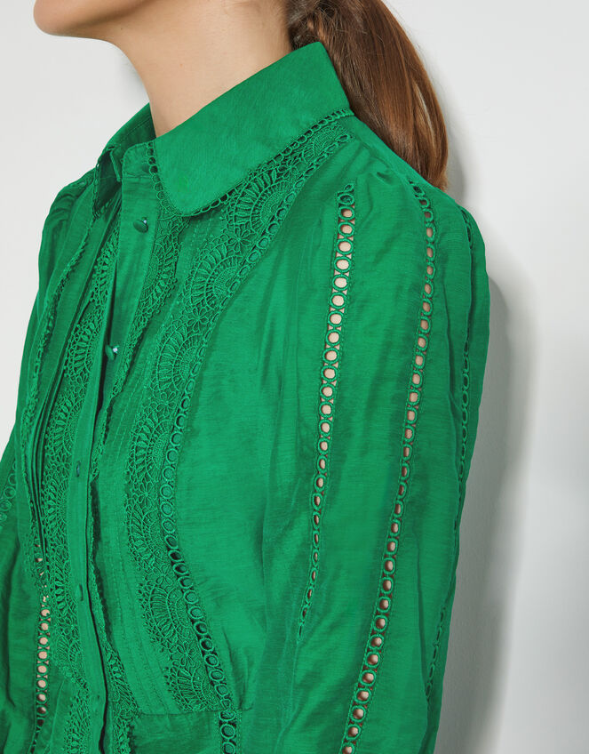 Laila Lace Midi Shirt Dress, Green (GREEN), large