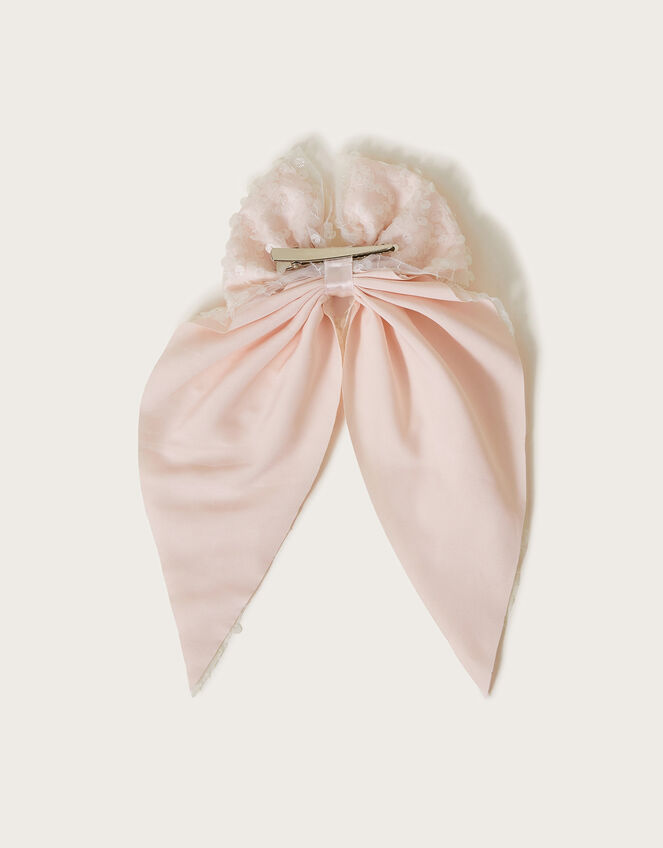 Sequin Long Bow Hair Clip, , large