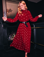 Kate Embroidered Midi Dress, Red (RED), large