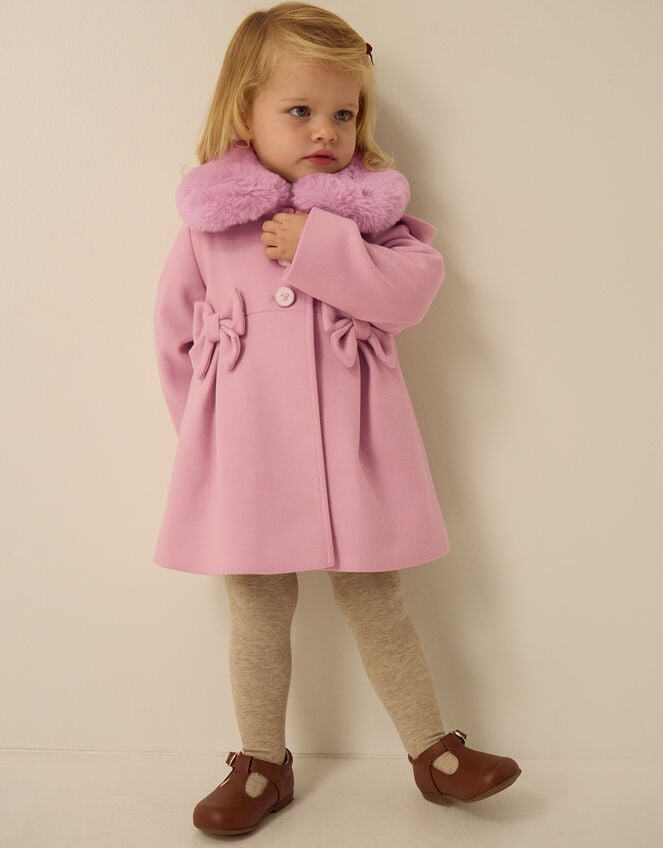 Baby Faux Fur Bow Coat, Pink (PINK), large