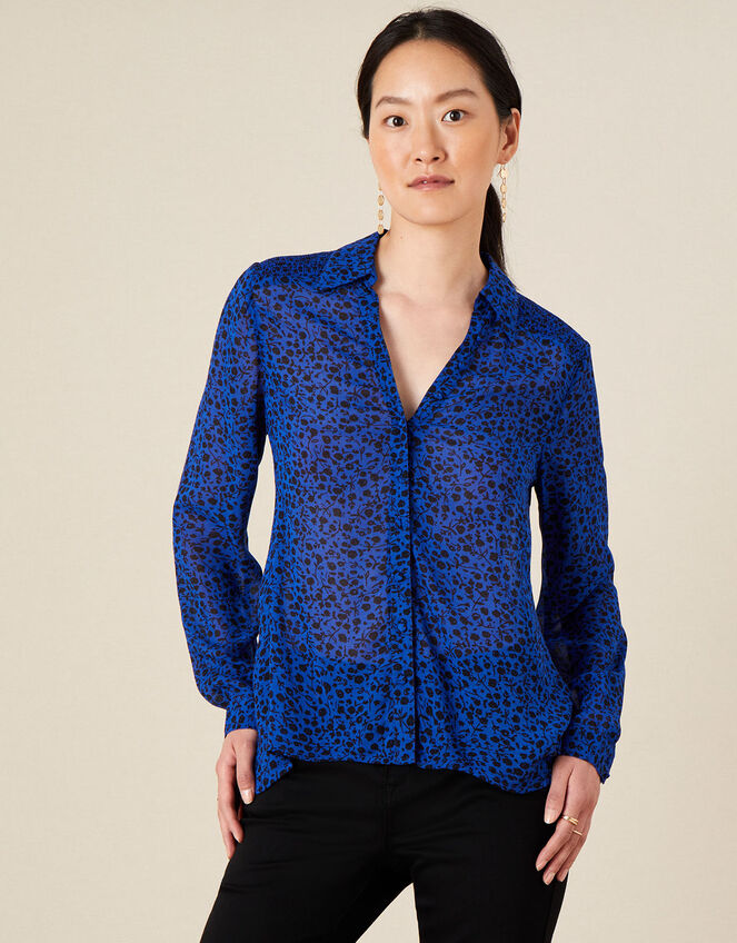 Ditsy Floral Longline Blouse, Blue (COBALT), large