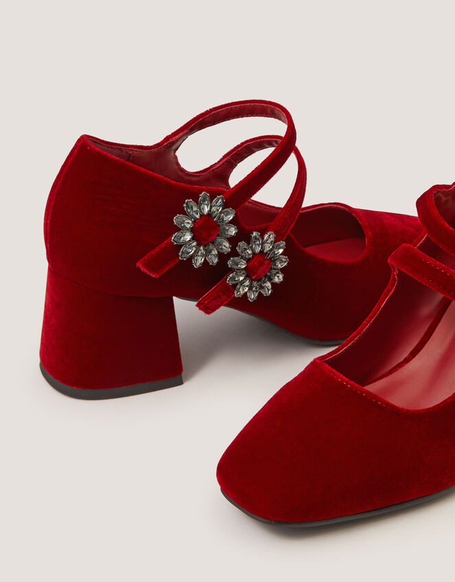 Symone Velvet Mary Jane Block Heels, Red (RED), large