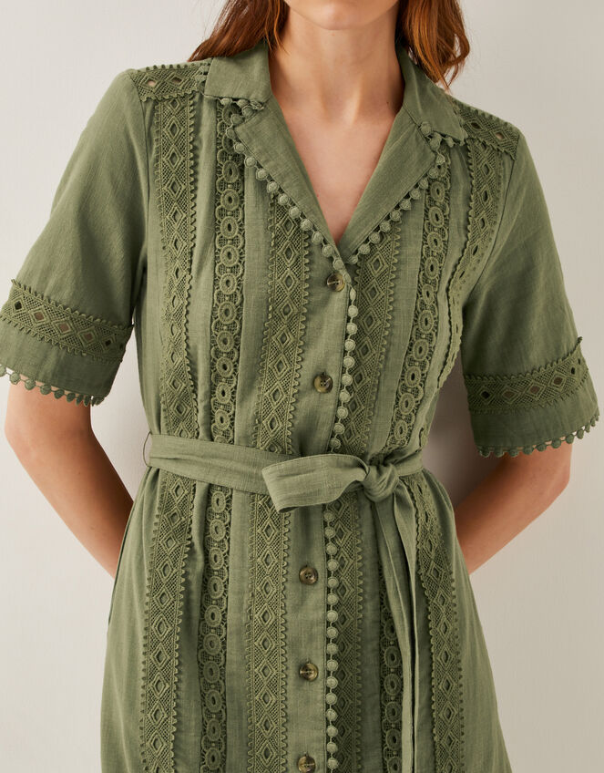 Amelia Embroidered Mini Shirt Dress, Green (KHAKI), large