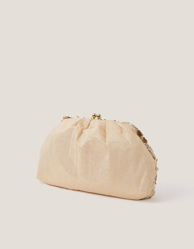 Bloom Floral Embellished Clutch Bag, Gold (GOLD), large