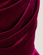 One Shoulder Drape Velvet Party Dess, Red (RED), large