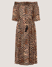 Annie Bardot Animal Print Midi Dress, Brown (BROWN), large