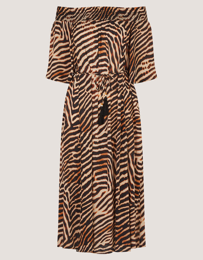 Annie Bardot Animal Print Midi Dress, Brown (BROWN), large