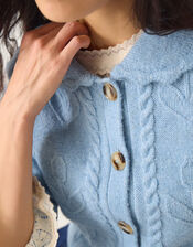 Kat Floral Cable Knit Cardigan, Blue (LIGHT BLUE), large