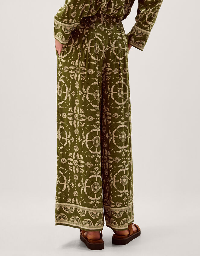 Thalia Floral Print Wide Leg Trousers, Green (GREEN), large