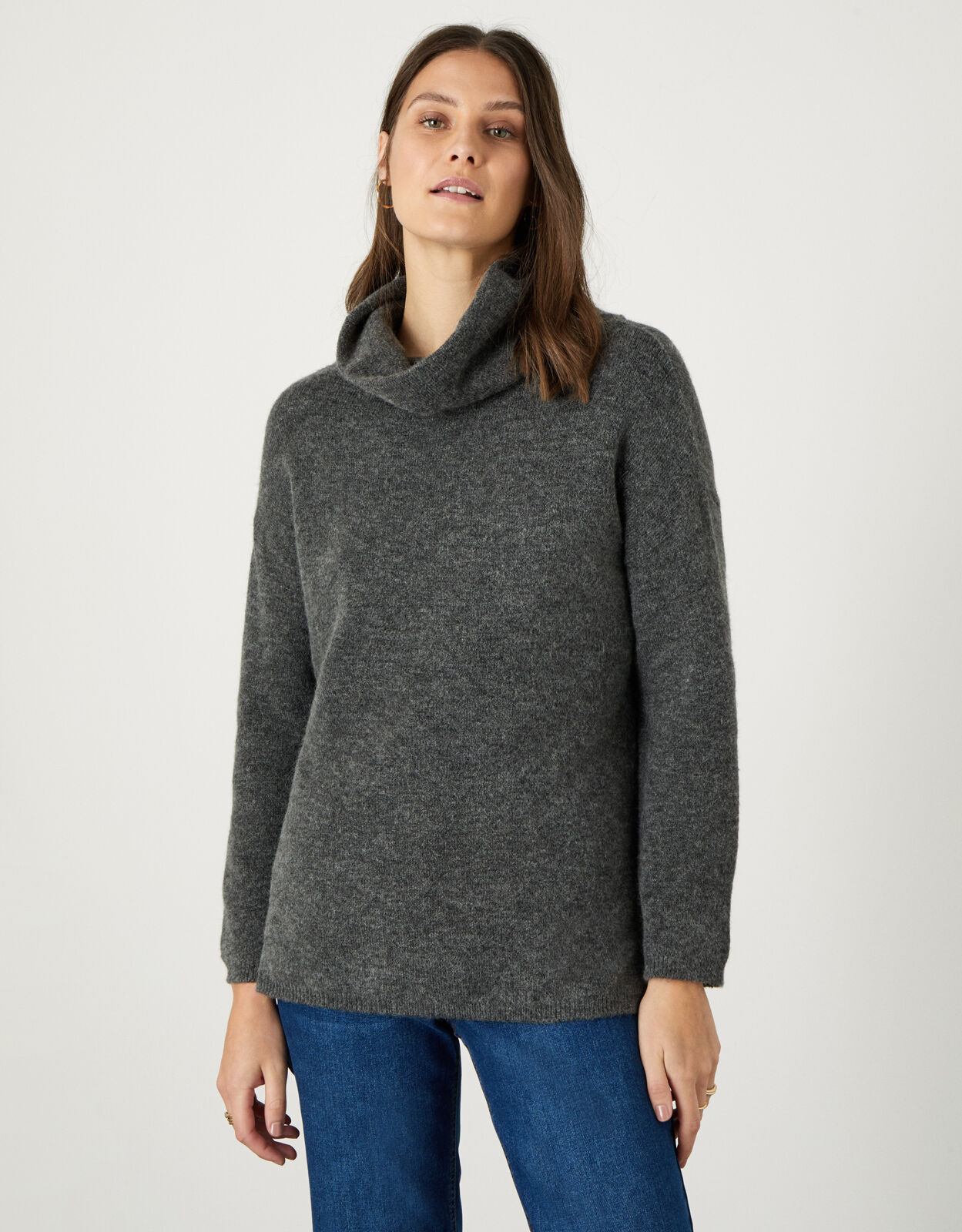 Sia Cowl Neck Cosy Jumper Grey Knitwear Monsoon UK