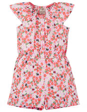 Frugi Floral Print Playsuit, Pink (PINK), large