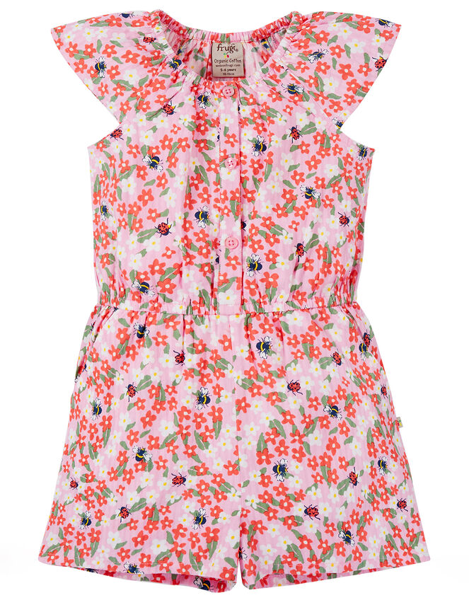 Frugi Floral Print Playsuit, Pink (PINK), large
