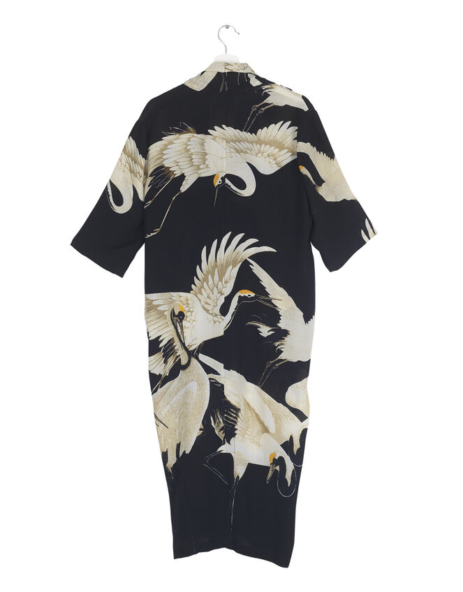 One Hundred Stars Stork Print Dress, Black (BLACK), large