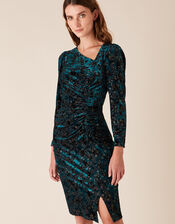 Sadie Animal Star Stretch Velvet Dress, Teal (TEAL), large