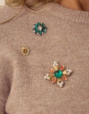 Britt Brooch Crew Neck Jumper, Mink (MINK), large