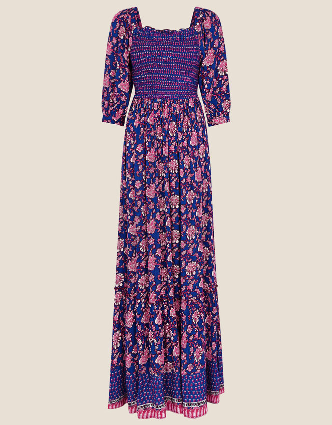 Shirred Bodice Floral Print Dress in LENZING™ ECOVERO™, Purple (PURPLE), large