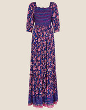 Shirred Bodice Floral Print Dress in LENZING™ ECOVERO™, Purple (PURPLE), large