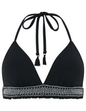 Sarina Shirred Triangle Bikini Top, Black (BLACK), large