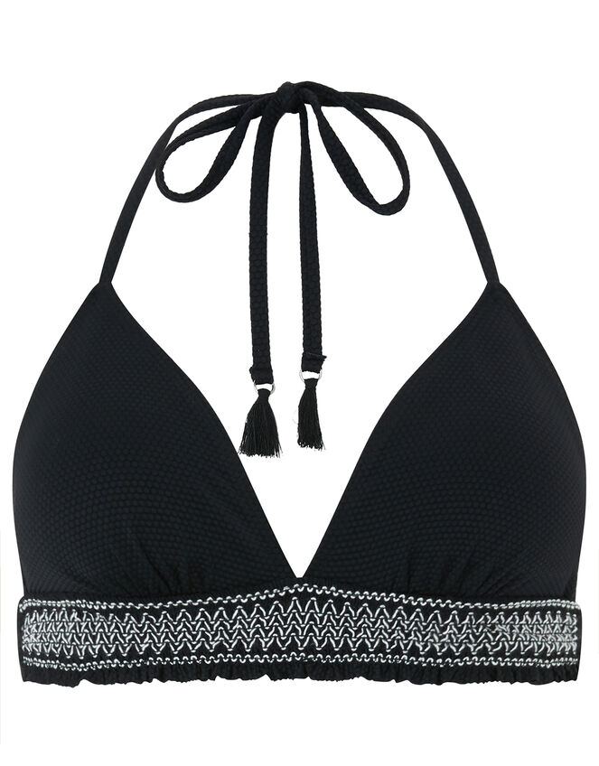 Sarina Shirred Triangle Bikini Top, Black (BLACK), large