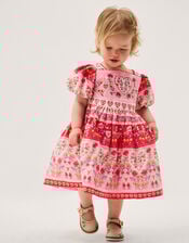 Baby Heart Embroidered Floral Print Dress, Pink (PINK), large