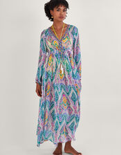 Rainbow Ikat Print Kaftan Dress, Pink (PINK), large