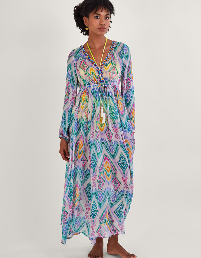 Rainbow Ikat Print Kaftan Dress in LENZING™ ECOVERO™ Pink