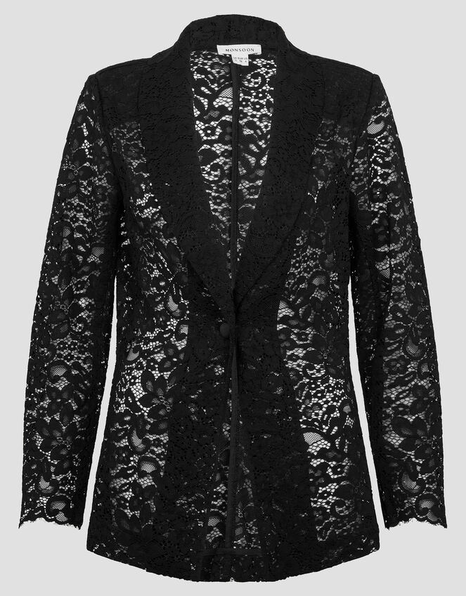 Lola Floral Lace Blazer, Black (BLACK), large