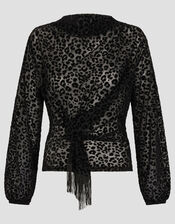 Deb Devoré Leopard Print Sheer Top, Black (BLACK), large