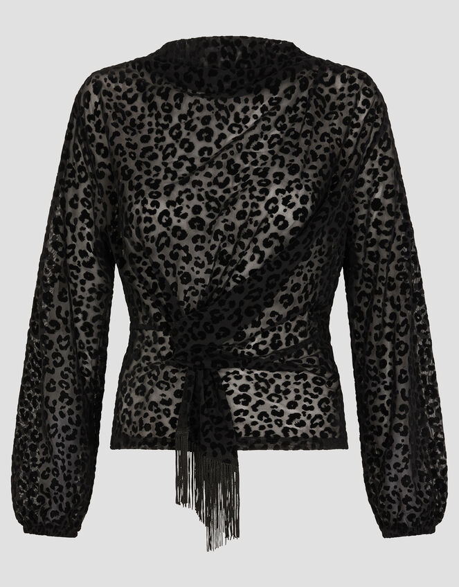 Deb Devoré Leopard Print Sheer Top, Black (BLACK), large