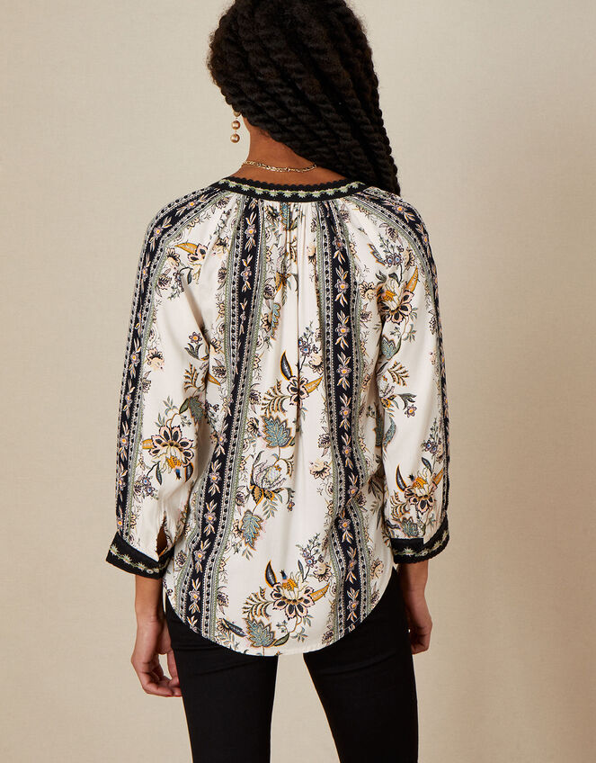 Floral Print Longline Top in LENZING&trade; ECOVERO&trade; , Ivory (IVORY), large