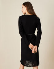Tallulah Tassel Wrap Dress, Black (BLACK), large