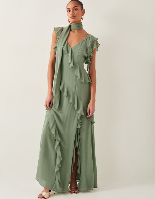 Romy Ruffle Maxi Dress, Green (SAGE), large