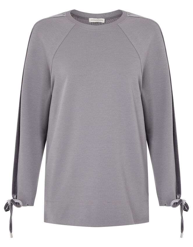 LOUNGE Laurie Velour Trim Sweatshirt, Grey (GREY), large