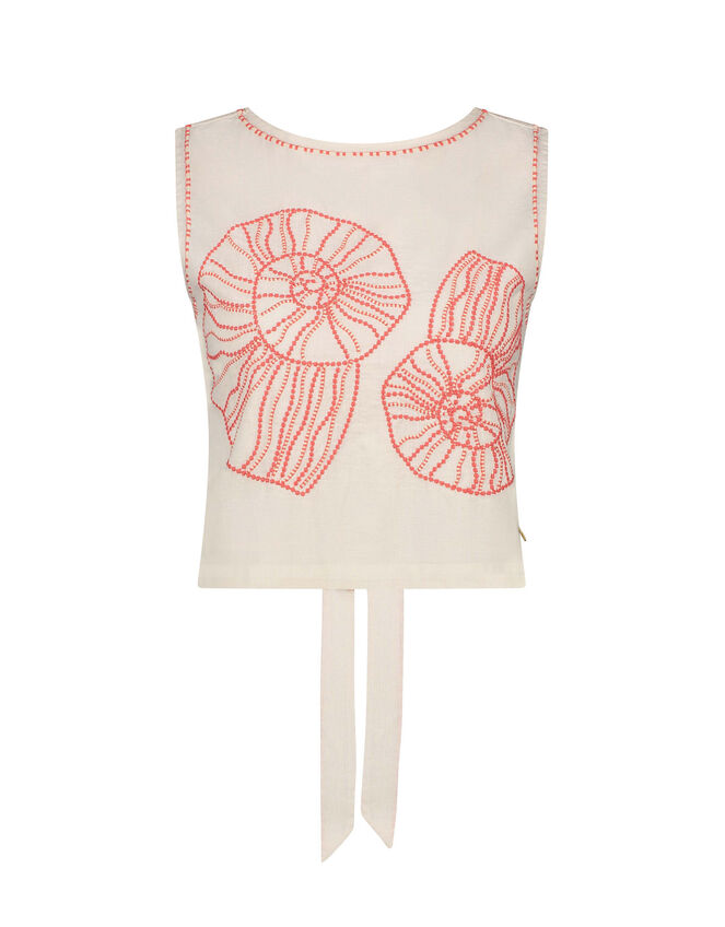 Fabienne Chapot Sansa Shell Embroidered Tie Top, Ivory (IVORY), large