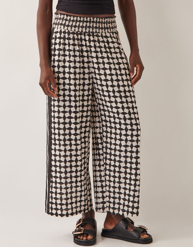 Geena Geometric Print Wide Leg Trousers, Black (BLACK), large