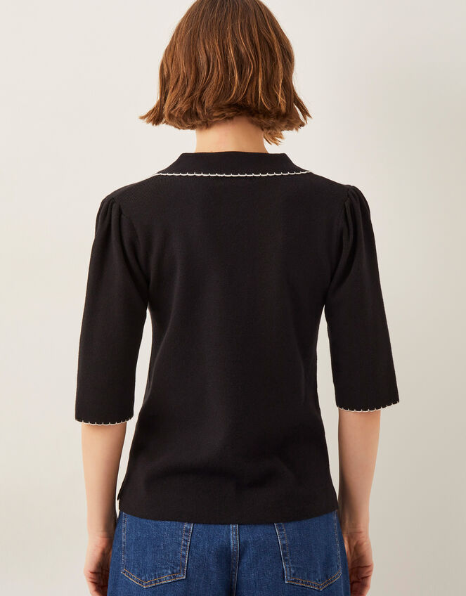Ciara Short Sleeve Collar Jumper, Black (BLACK), large