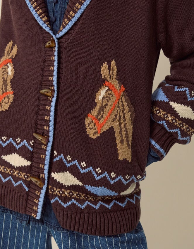 Harper Horse Cardigan, Brown (CHOCOLATE), large
