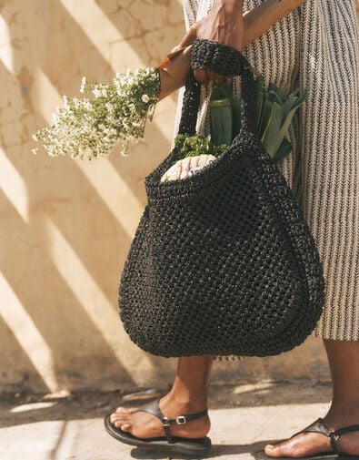Hari Scoop Raffia Shoulder Bag, Black (BLACK), large