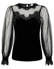 Lisandra Lace and Velvet Blouse, Black (BLACK), large