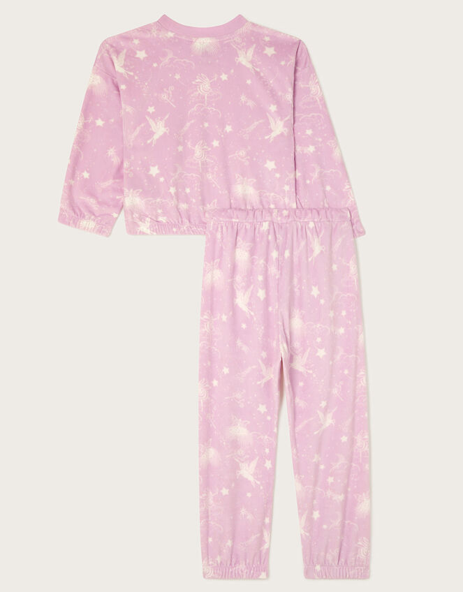 Velour Fairy Print Long Sleeve Pyjamas Set, Pink (PINK), large